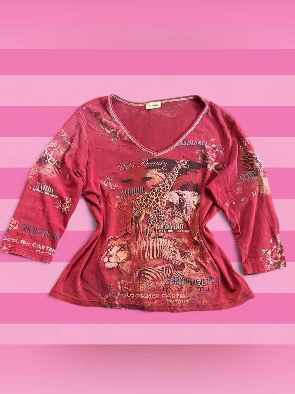 Cactus Women's Long Sleeve Graphic Tee in Rose Red